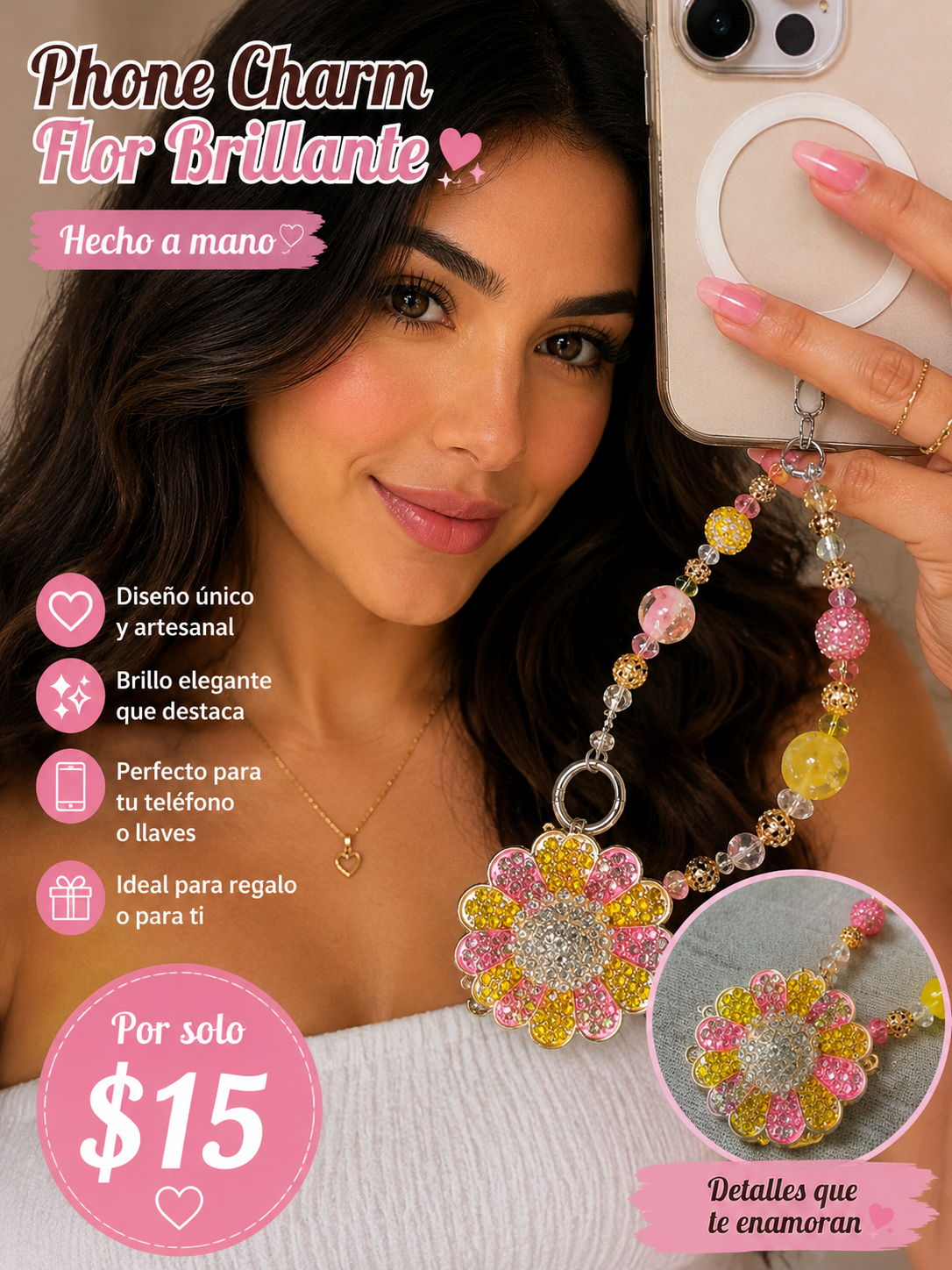 Phone Charm con flor