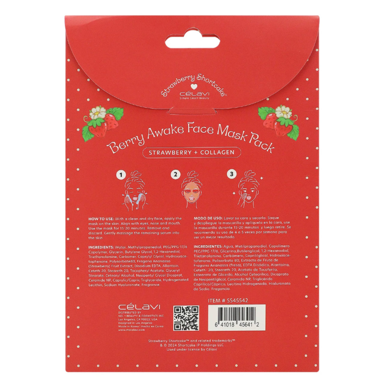 CELAVI 5PC STRAWBERRY SHORTCAKE FACE SHEET MASK SET