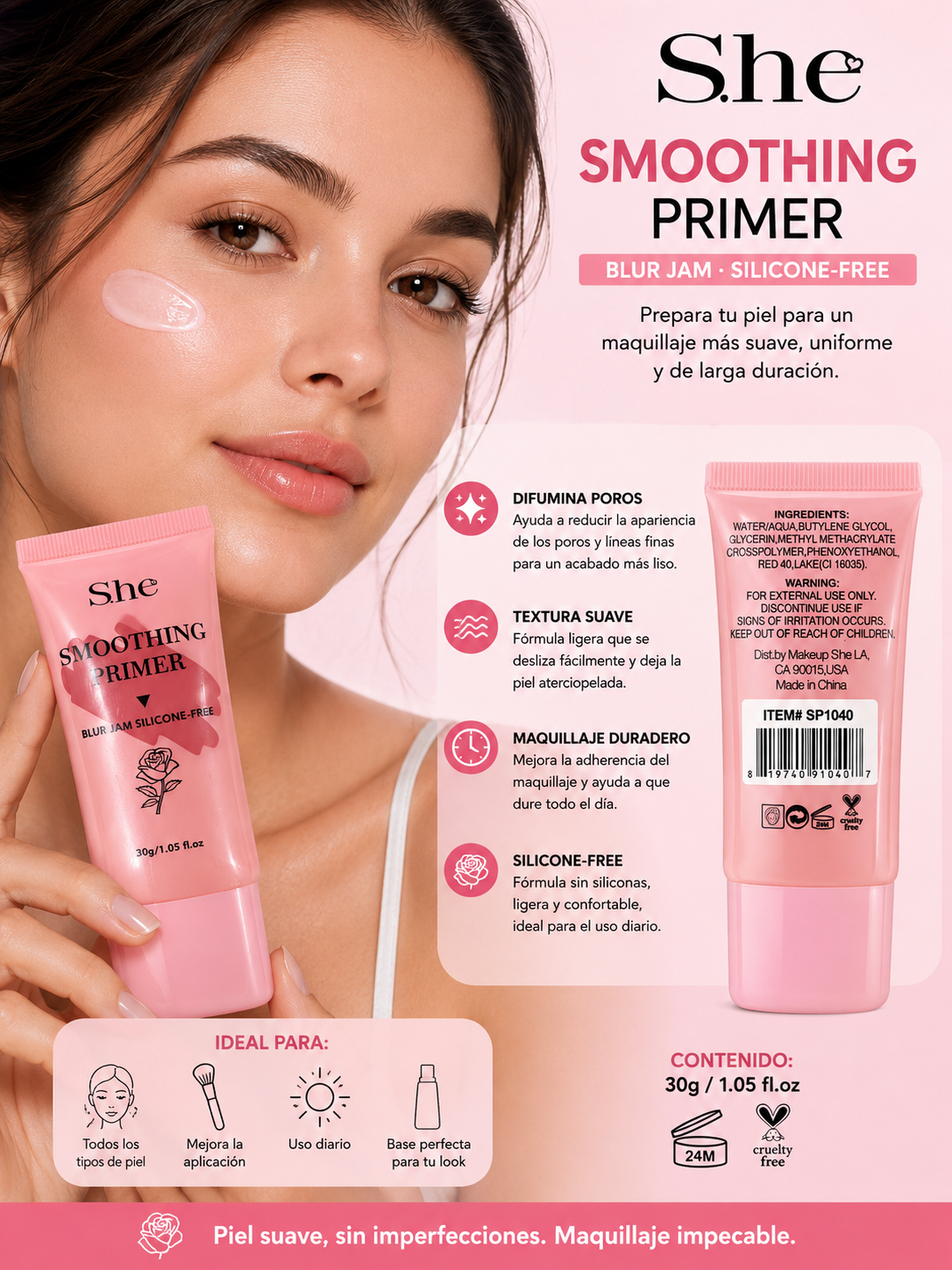 🌸 S.he Smoothing Primer – Blur Jam Silicone-Free 🌸