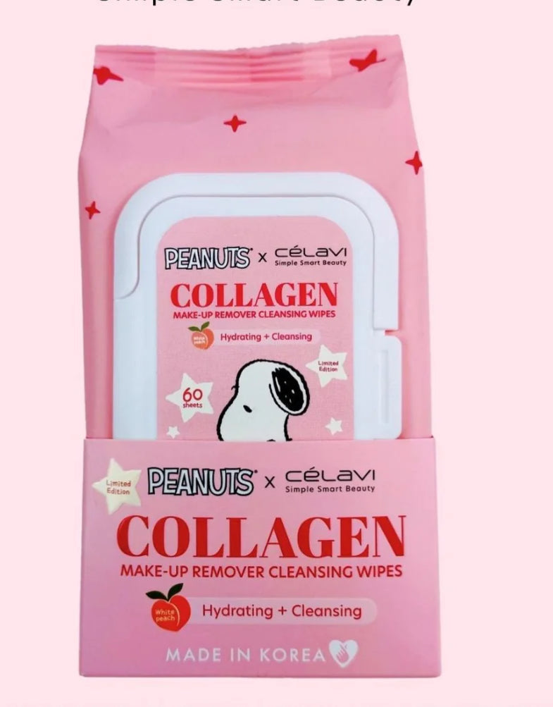 Peanuts Collagen Make Up Remover Peach Cleansing Tissues 60 Sheets