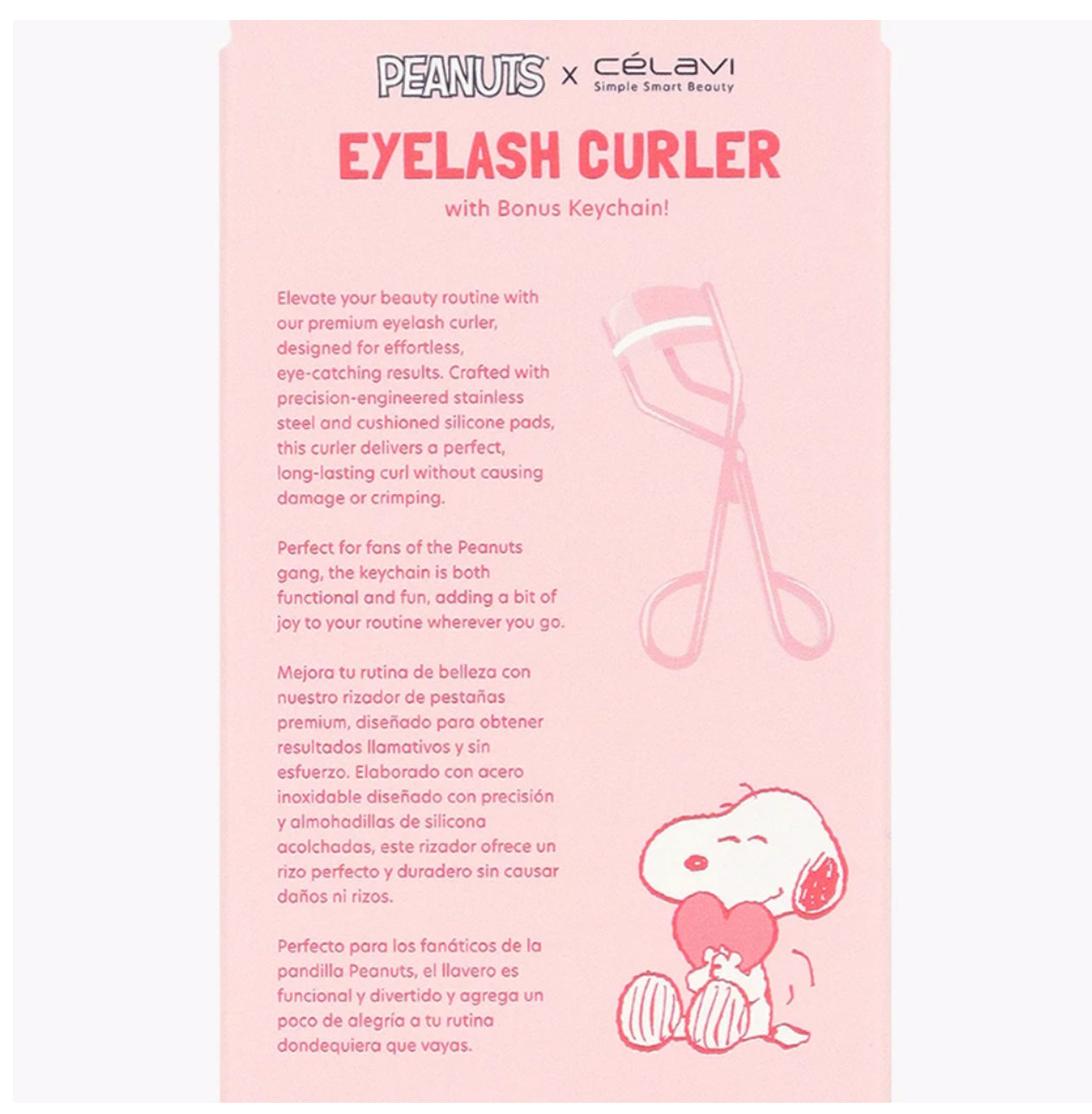CELAVI PEANUTS PINK EYELASH CURLER WITH KEYCHAIN