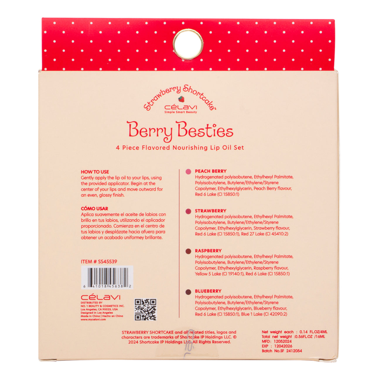 CELAVI STRAWBERRY SHORTCAKE BERRY BESTIES 4PC FLAVORED NOURISHING LIP OIL SET