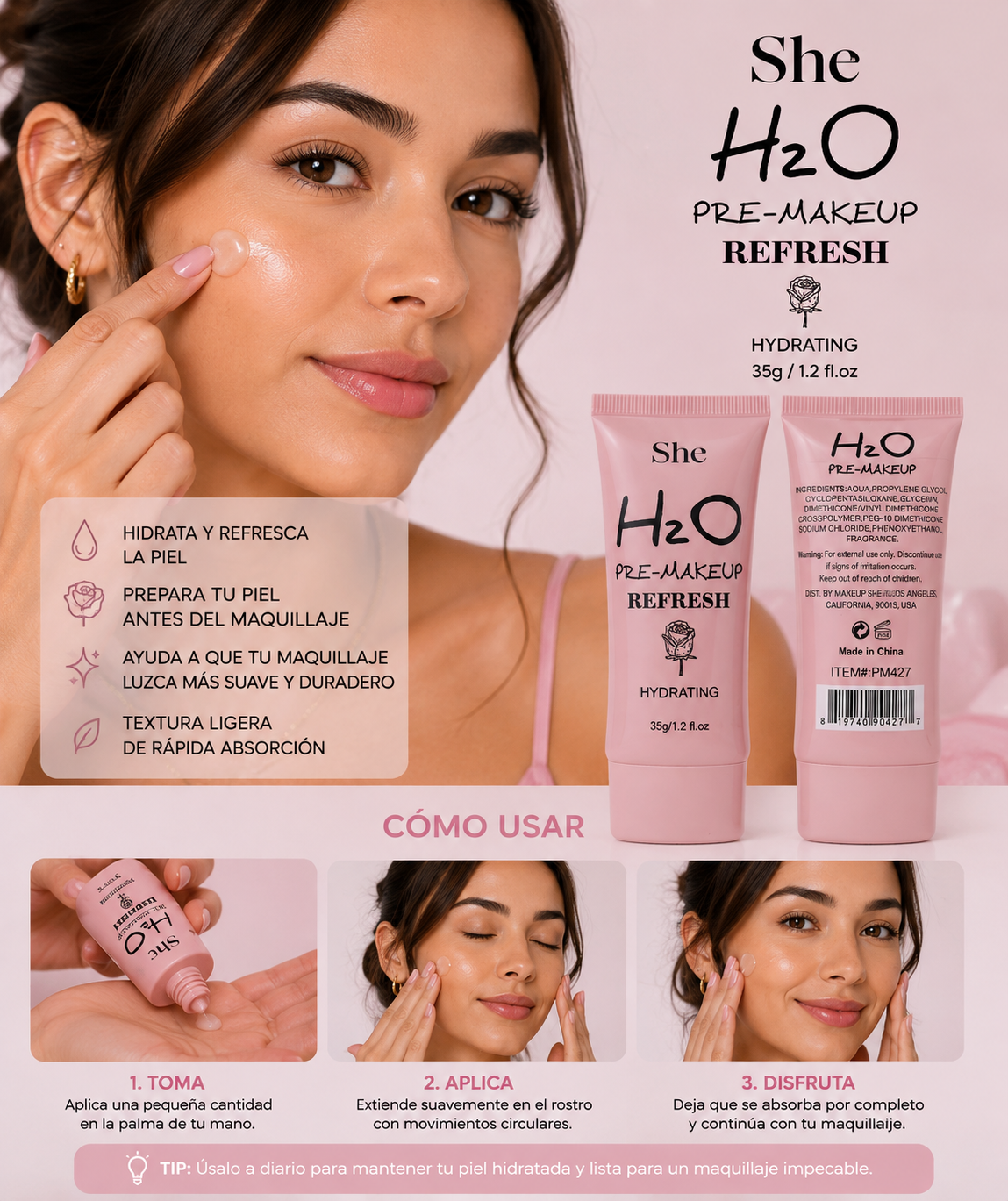💧✨ She H2O Pre-Makeup Refresh – Hydrating Primer ✨💧