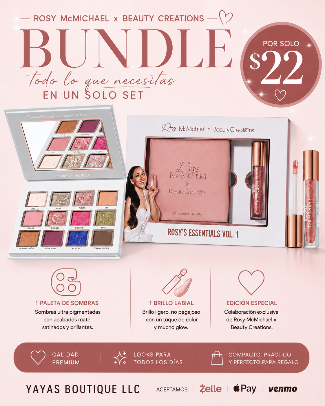 Rosy McMichael x Beauty Creations Bundle – ¡Solo $22!