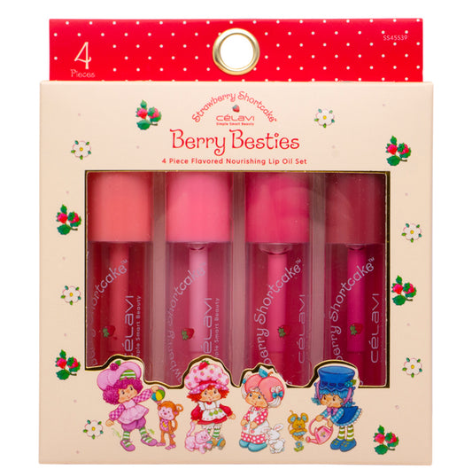 CELAVI STRAWBERRY SHORTCAKE BERRY BESTIES 4PC FLAVORED NOURISHING LIP OIL SET