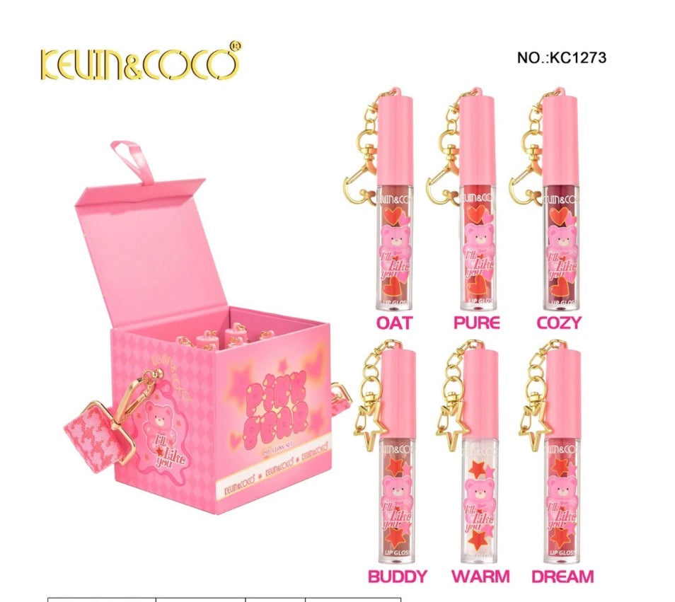 🎀 ¡Pink Bear Lip Gloss Set de Kevin & Coco! 🐻💖