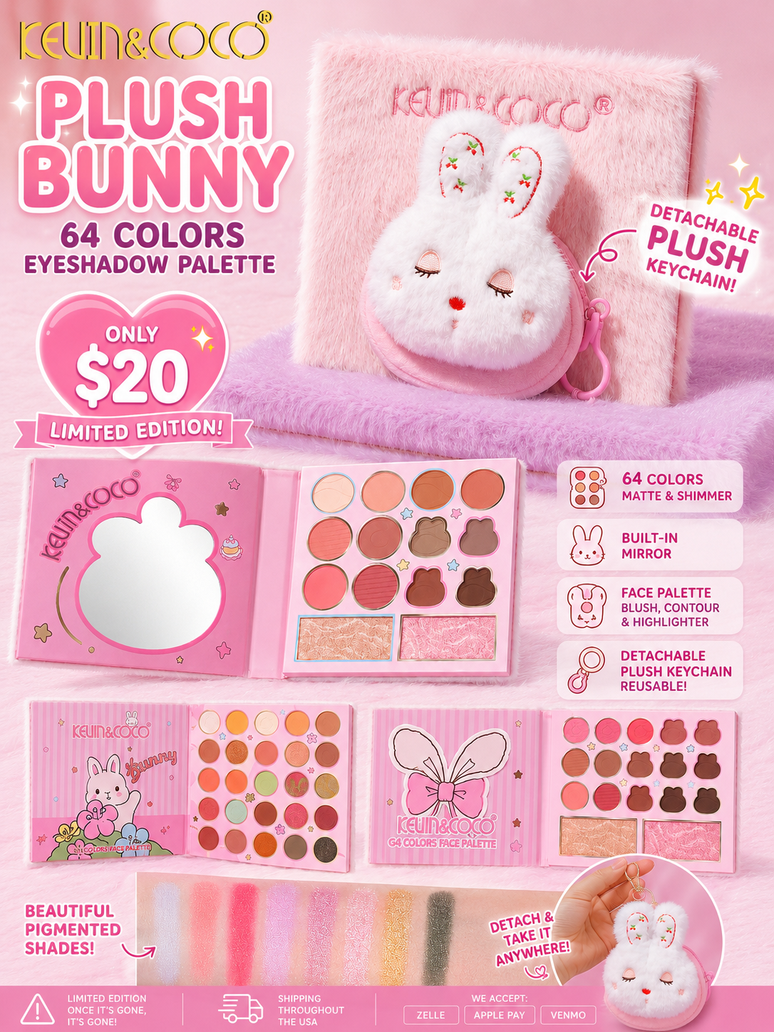 PLUSH BUNNY 64 COLORS EYESHADOW PALETTE