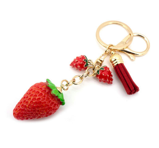STRAWBERRY CHARM KEYCHAIN WITH TASSEL