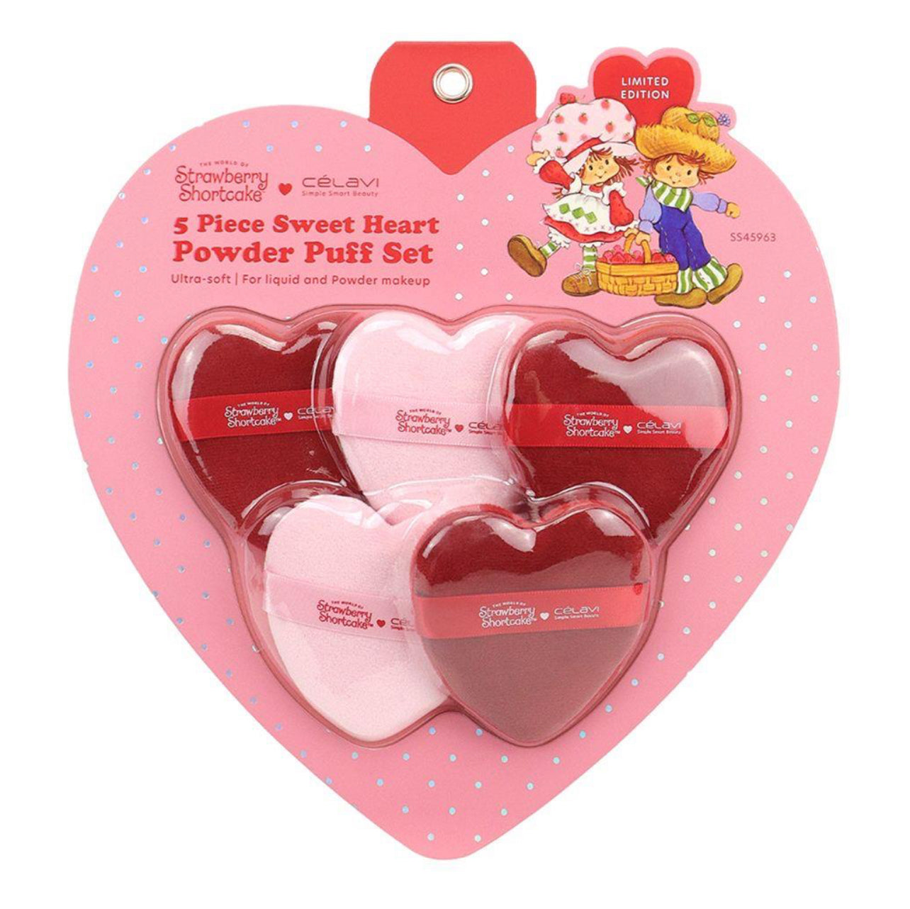 CELAVI STRAWBERRY SHORTCAKE 5PC SWEET HEART POWDER PUFF SET